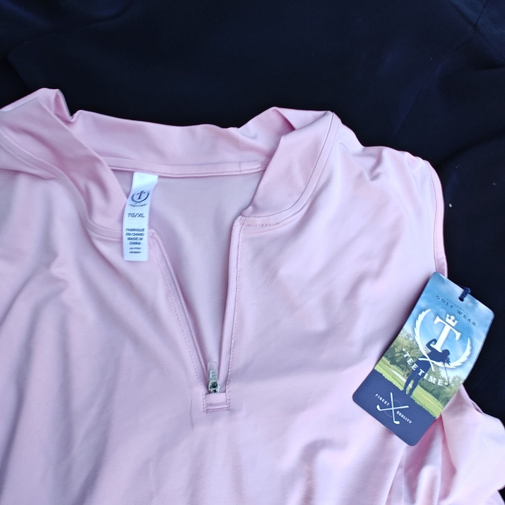 Authentic Golf Wear. Tee Time. Women's sleeveless zipper shirt.